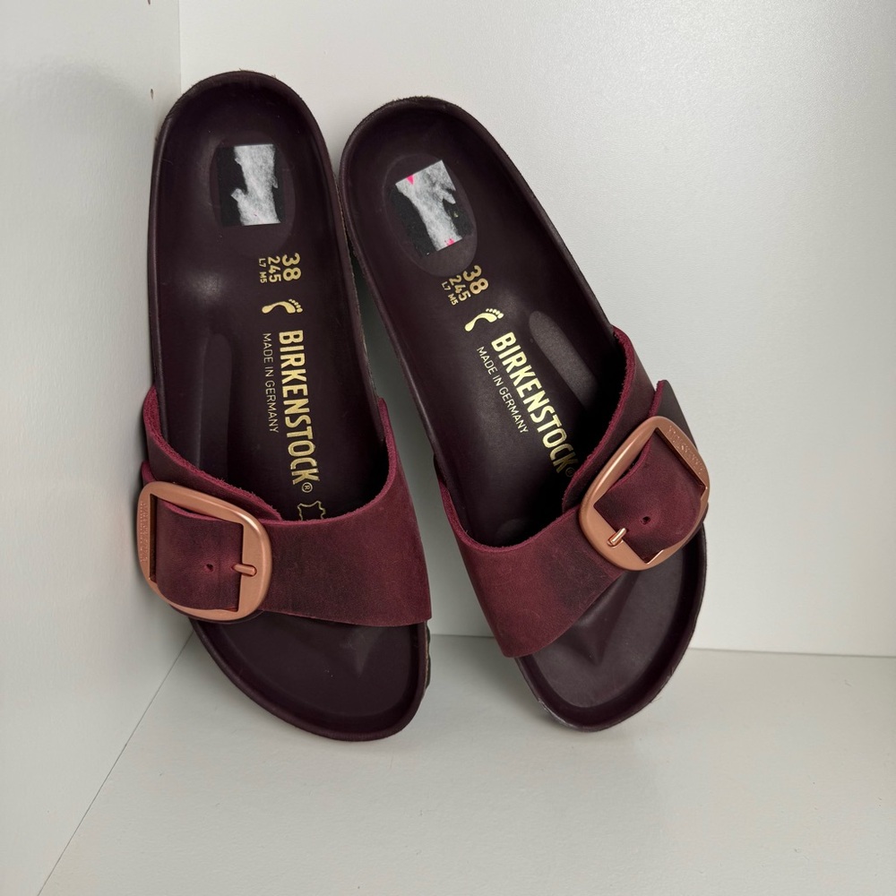 Birkenstock - Big Buckle Madrid - Burgundy/Rose Gold Buckle Sandals Size 38